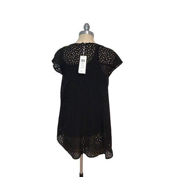 Eileen Fisher Silk Confetti Laser Cut Silk Hi-low Tunic Black PS NWT $278 - Picture 5 of 7